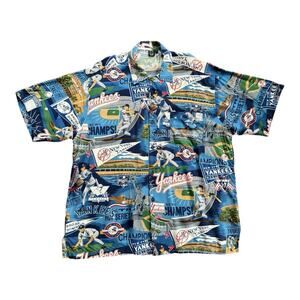 Vintage Y2K NY Yankees Rayon AOP Shirt, Hawaiian Style, Large